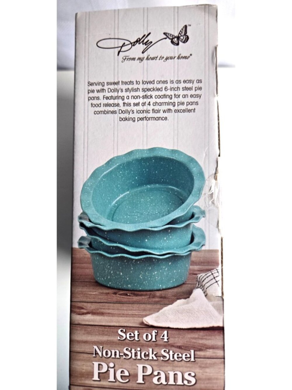 Dolly Parton 6-inch Turquoise Blue Non-Stick Pie Pans Set BRAND NEW Set of 4 - Picture 6 of 10